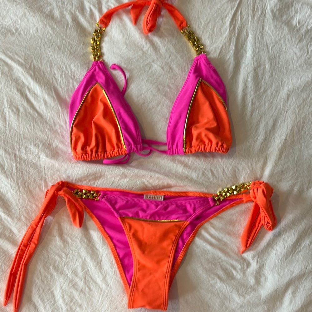 Pink and Orange Bikini with Gold Accents